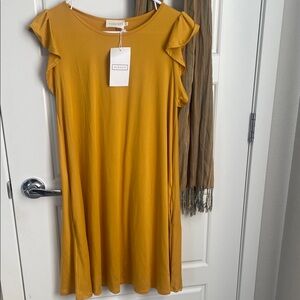 Eloquii Mustard Ruffle Sleeve A-Line Dress